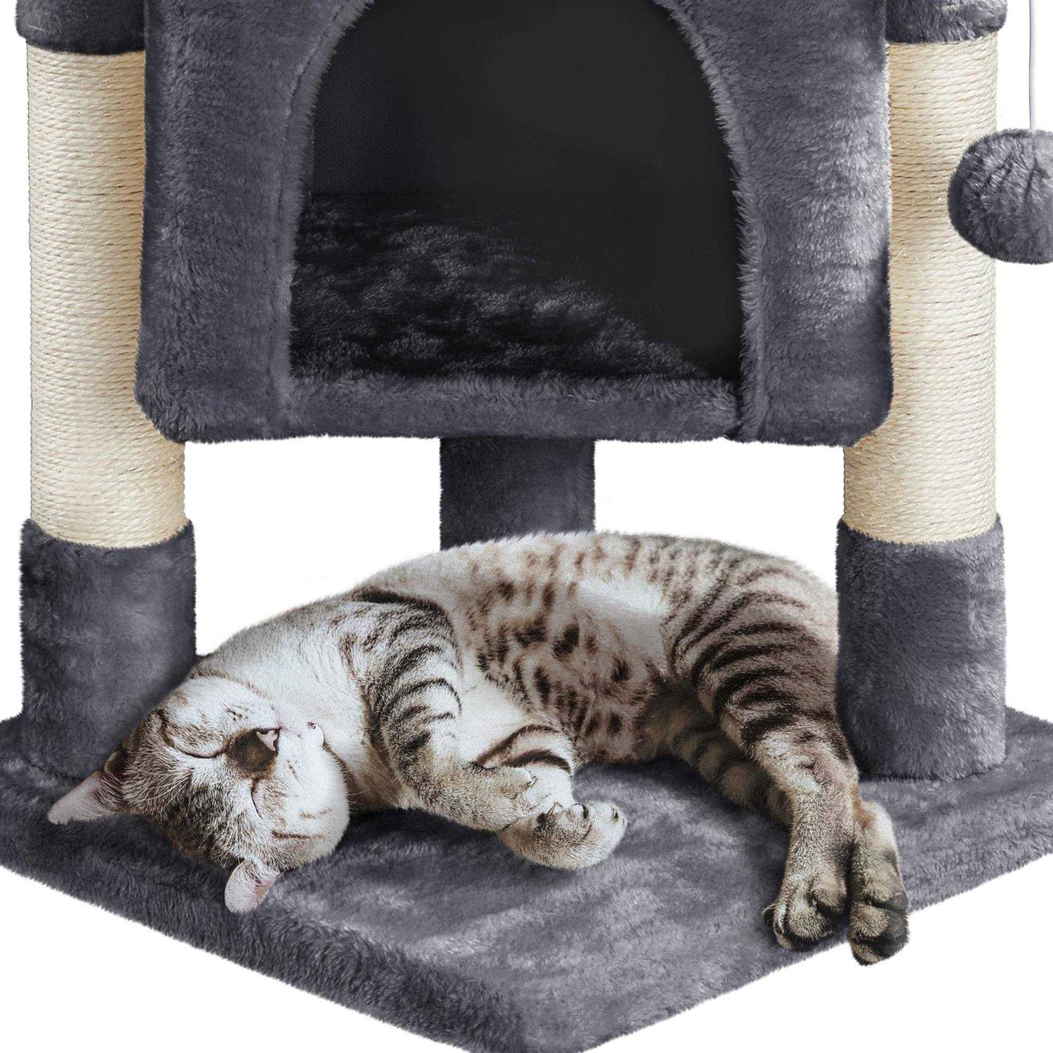 Gray 2-Level Small Cat Tree with Wide Perch B96802