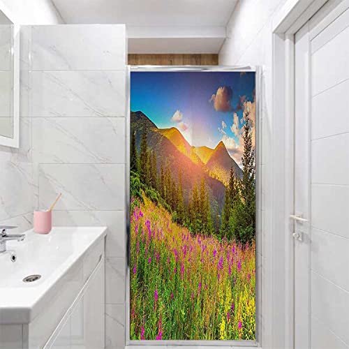 23.6 inch by 35.4 inch Window Film Privacy One Way Abstract Flower Green Glass Sticker L262