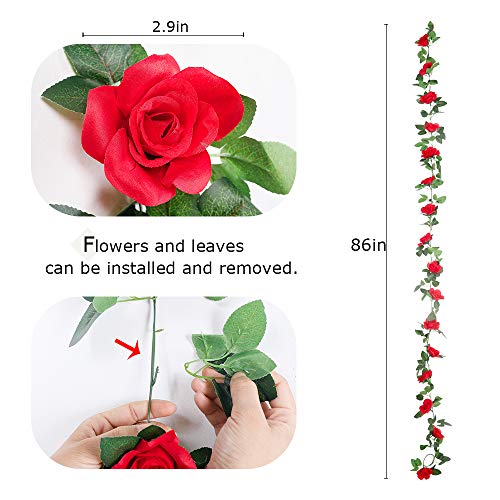 4PCS(28.8FT) Red Artificial Silk Rose Garlands Q1234