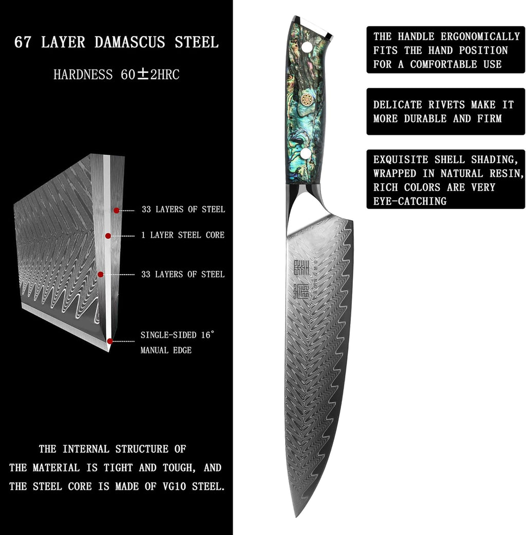 7 Piece VG10 Damascus Steel Kitchen Knife Set with Magnetic Knife Holder A472403