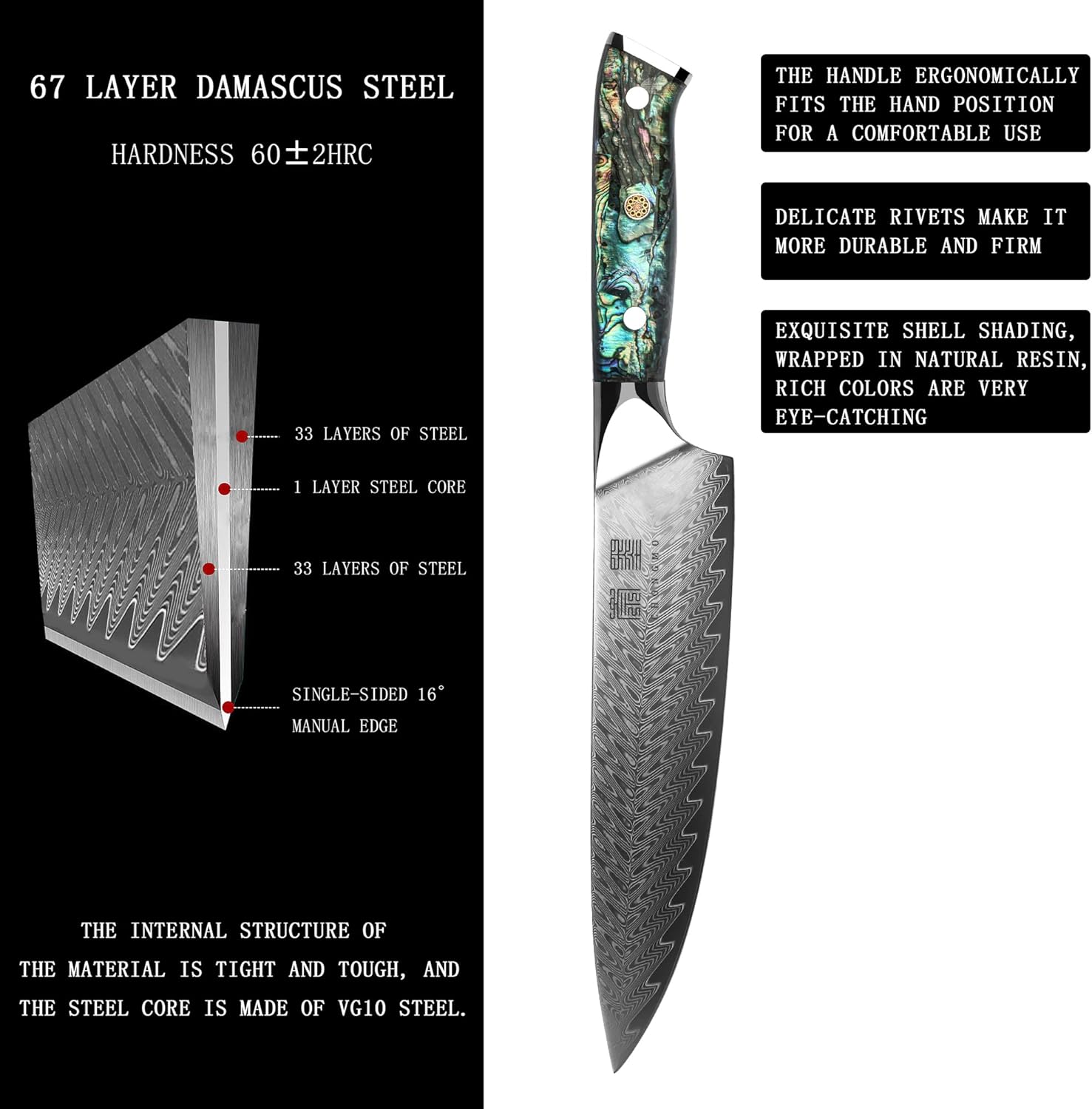 7 Piece VG10 Damascus Steel Kitchen Knife Set with Magnetic Knife Holder A472403
