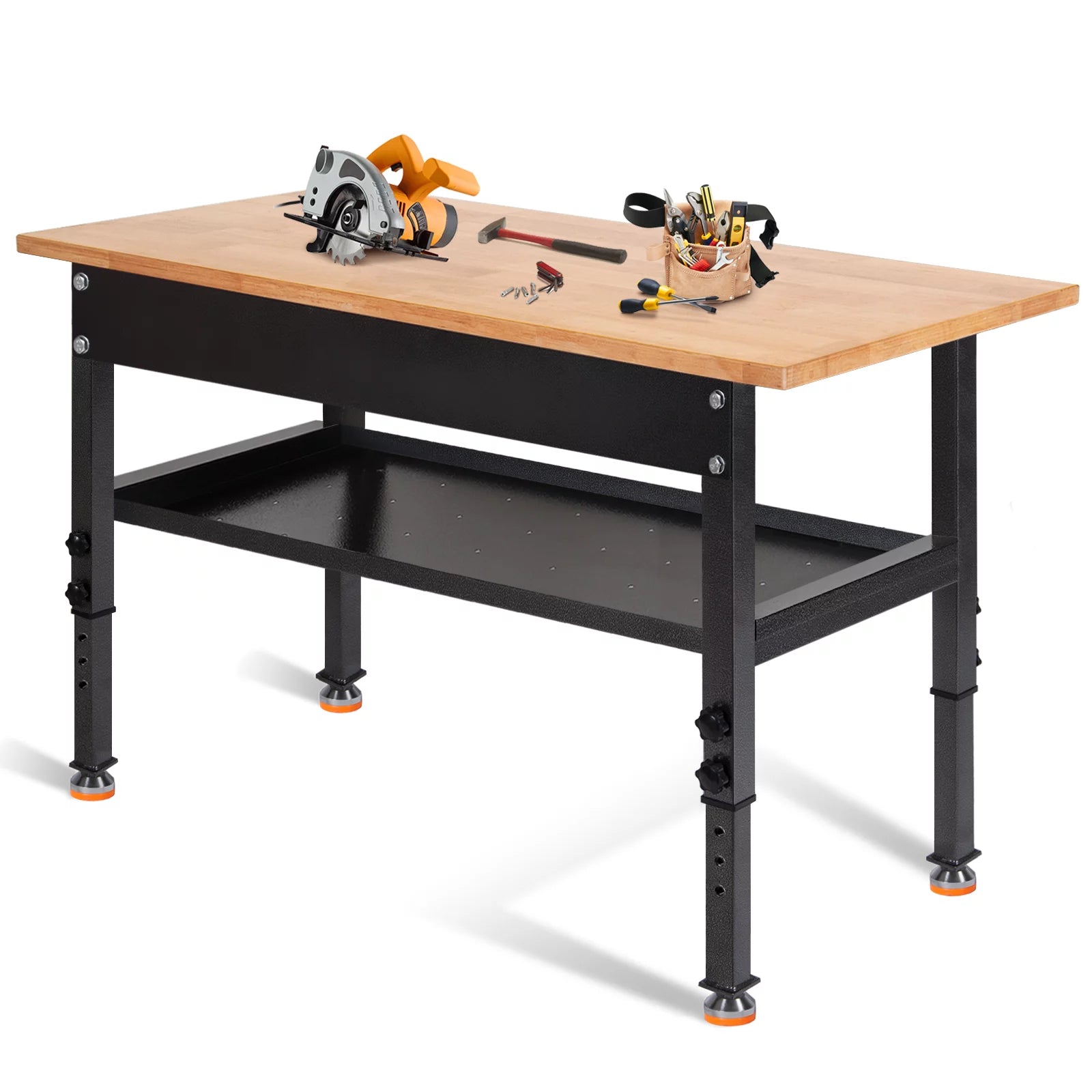 48" Adjustable Heavy-Duty Workbench with Rubber Wood Top J8247
