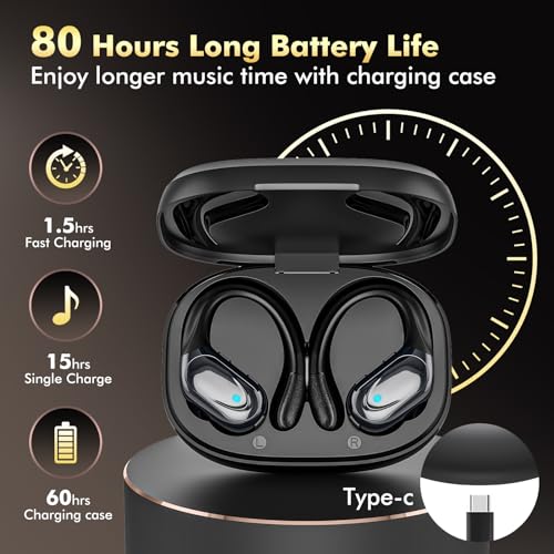 Black Wireless Earbuds with LED Display, IPX7 Waterproof R116