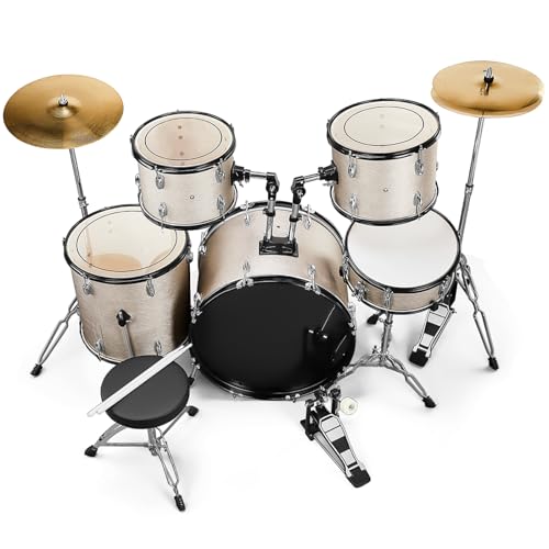 Blue 5-Piece Full-Size Drum Set with Cymbal Stands, Hi-hat Stand, Sticks, Drum Pedal, Stool & Floor Tom I573268