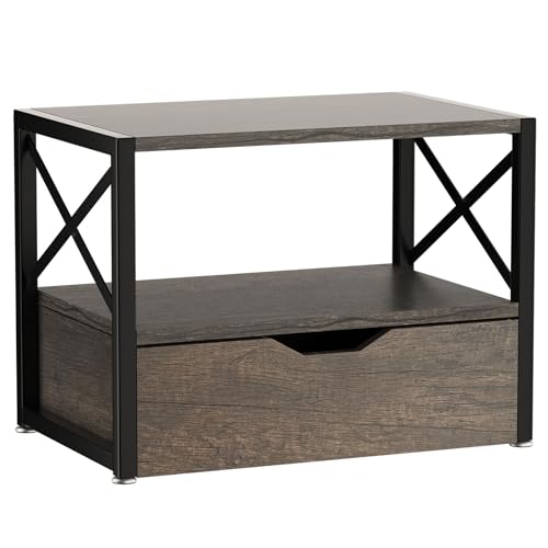 Grey Wooden 2 Tier Printer Stand with Drawer A406