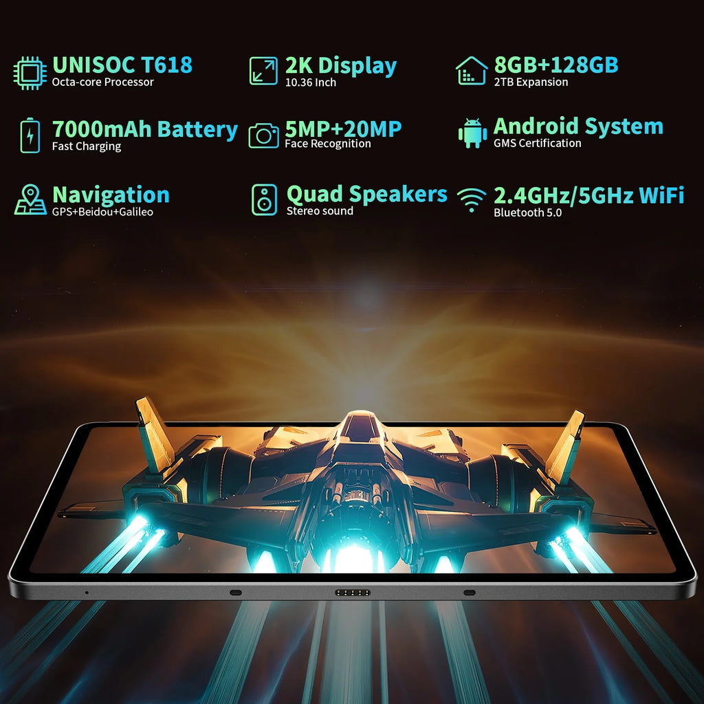 Android Tablet with Keyboard, FHD 2K Display 10.4 Inch 2 in 1 Tablet, Octa Core Gaming Tablet with Case Mouse Stylus, 7000mAh Battery Fast Charge, 20MP Camera, 2.4G/5G WiFi Tablet Q220