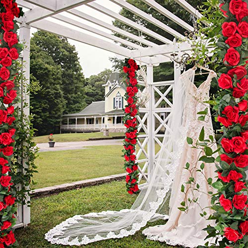 4PCS(28.8FT) Red Artificial Silk Rose Garlands Q1234