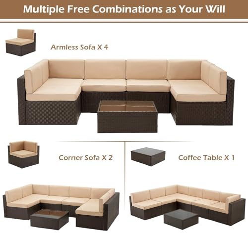 7 Piece PE Rattan Outdoor Patio Furniture Set with Cushions and Tea Table V5150