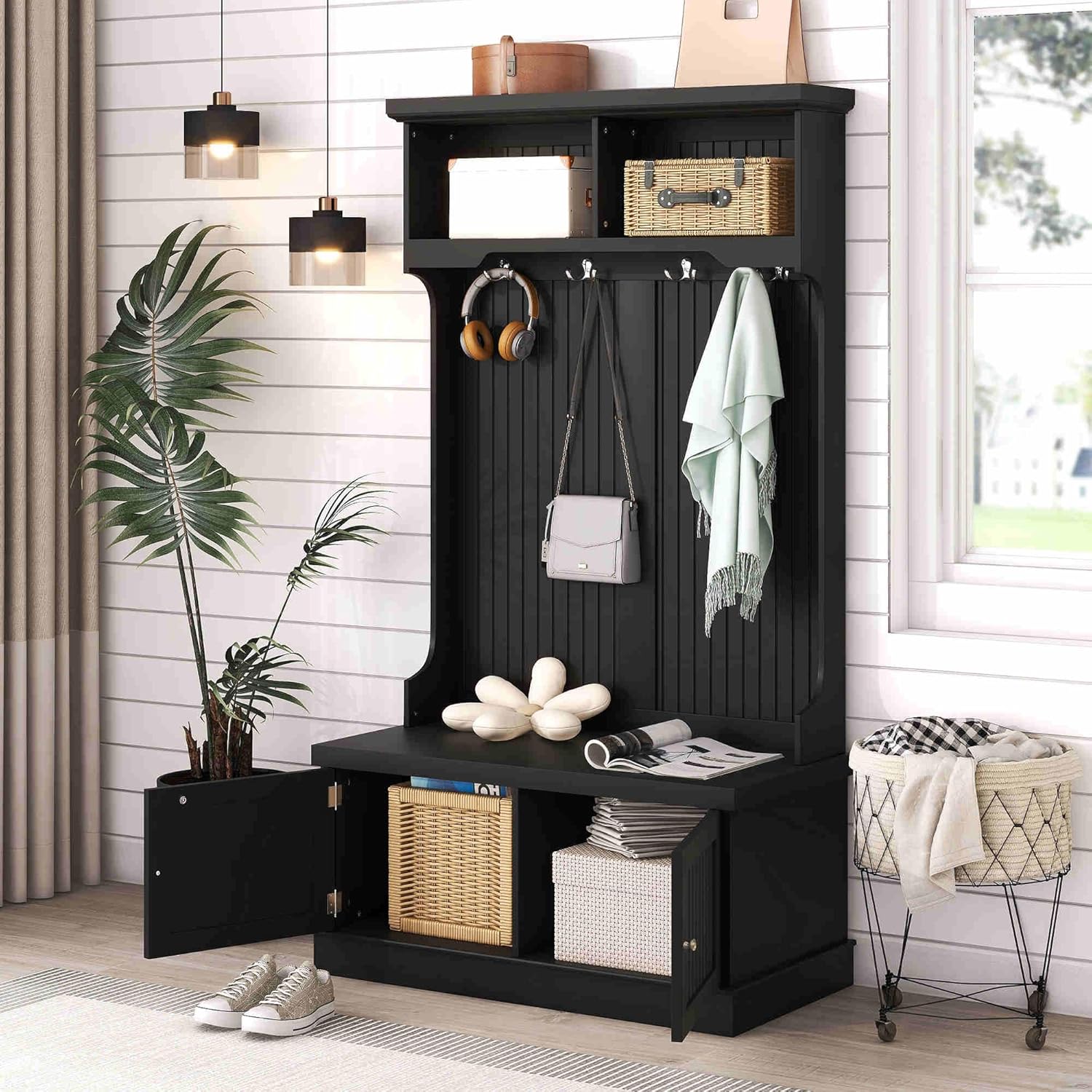 Hall Tree with Bench and Shoe Storage, Coat Rack O270982