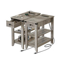 Set of 2 Narrow Side Table with Charging Station and Storage Drawer Rustic Grey Z638692
