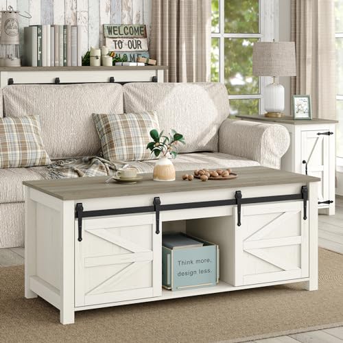47.3'' White Rustic Brown Rectangular Lift Top Coffee Table with Storage F338