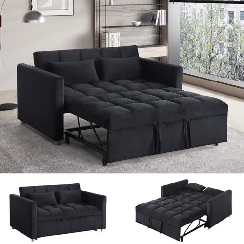 Black Sleeper Chair Sofa Bed with USB Ports and Cupholders Y424000