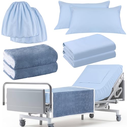 4 Pcs Hospital Bed Sheets Set, Soft Knitted Standard Sheets, Blue O75514