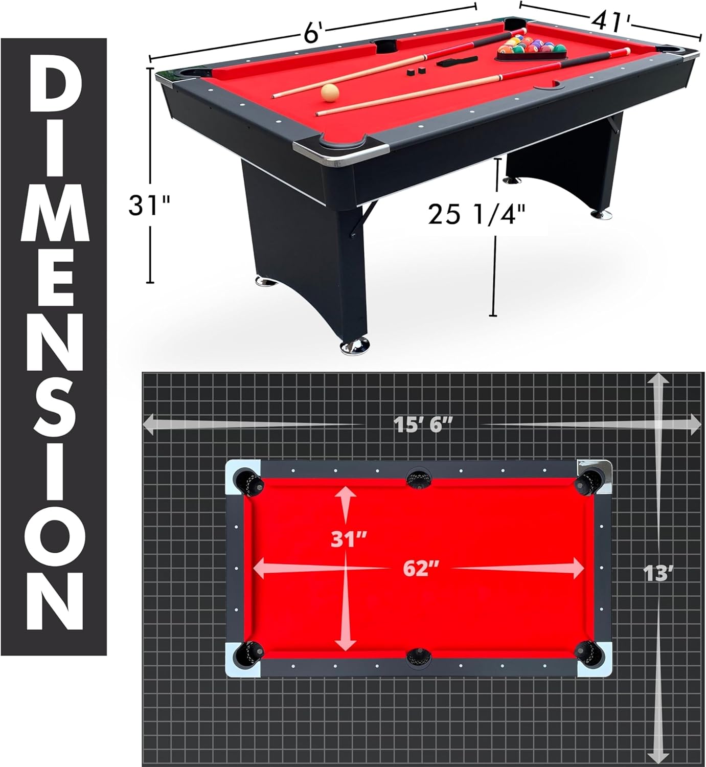 6 FT Portable Pool Table Set T806583
