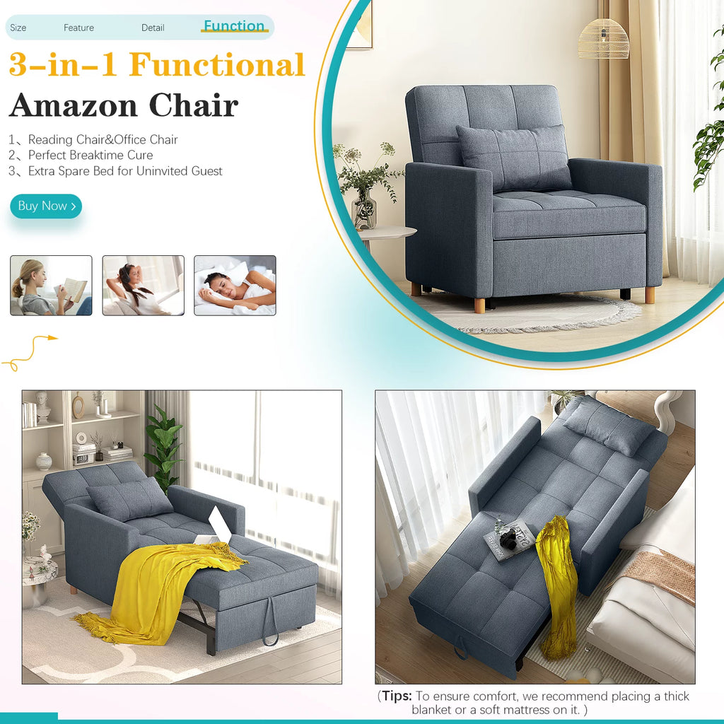 Dark Grey Sleeper Sofa Chair with Extra Pillow B178440