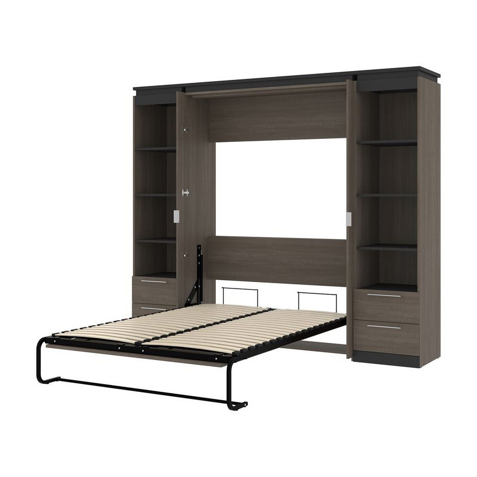 98" Full Murphy Bed and 2 Bookcases with Drawers in Bark Gray R754