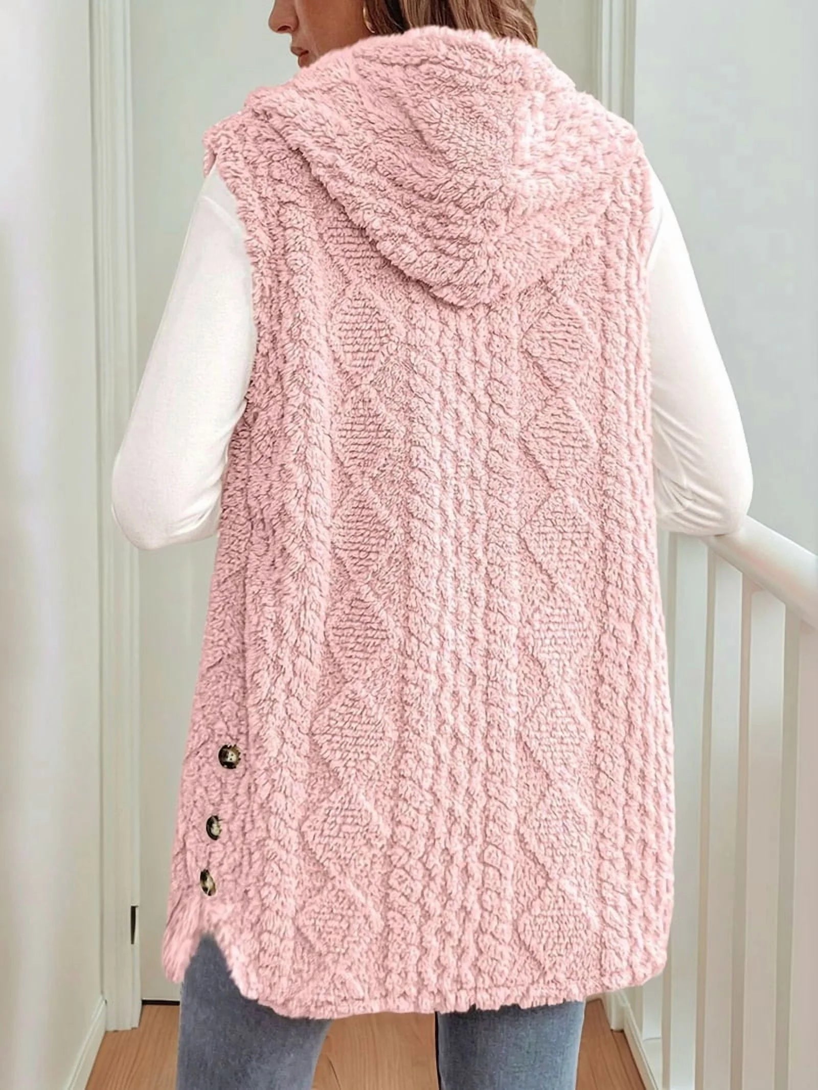 Pink Oversized Fleece Hooded Cardigan I1302
