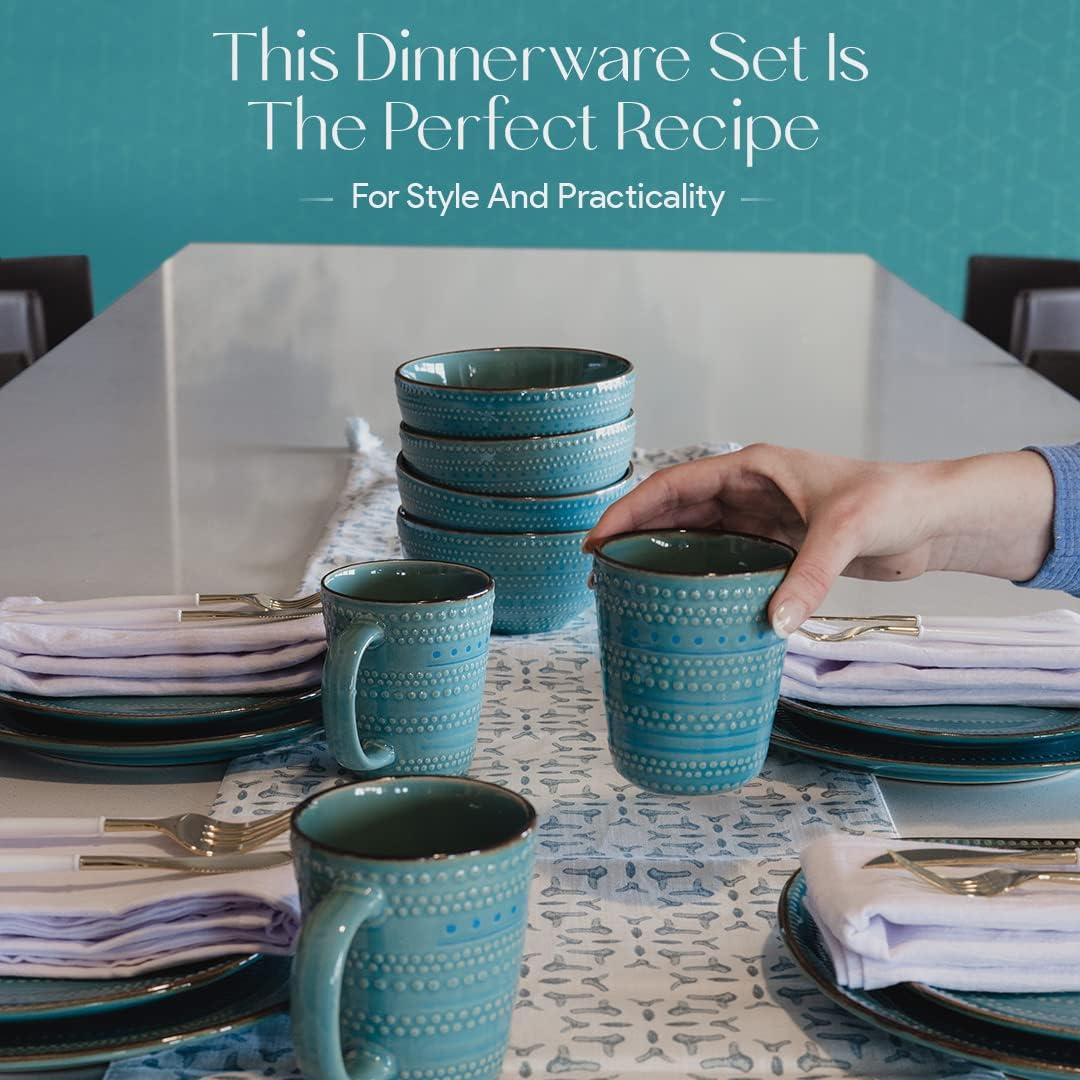 16-Piece Teal Stoneware Dinnerware Set F930