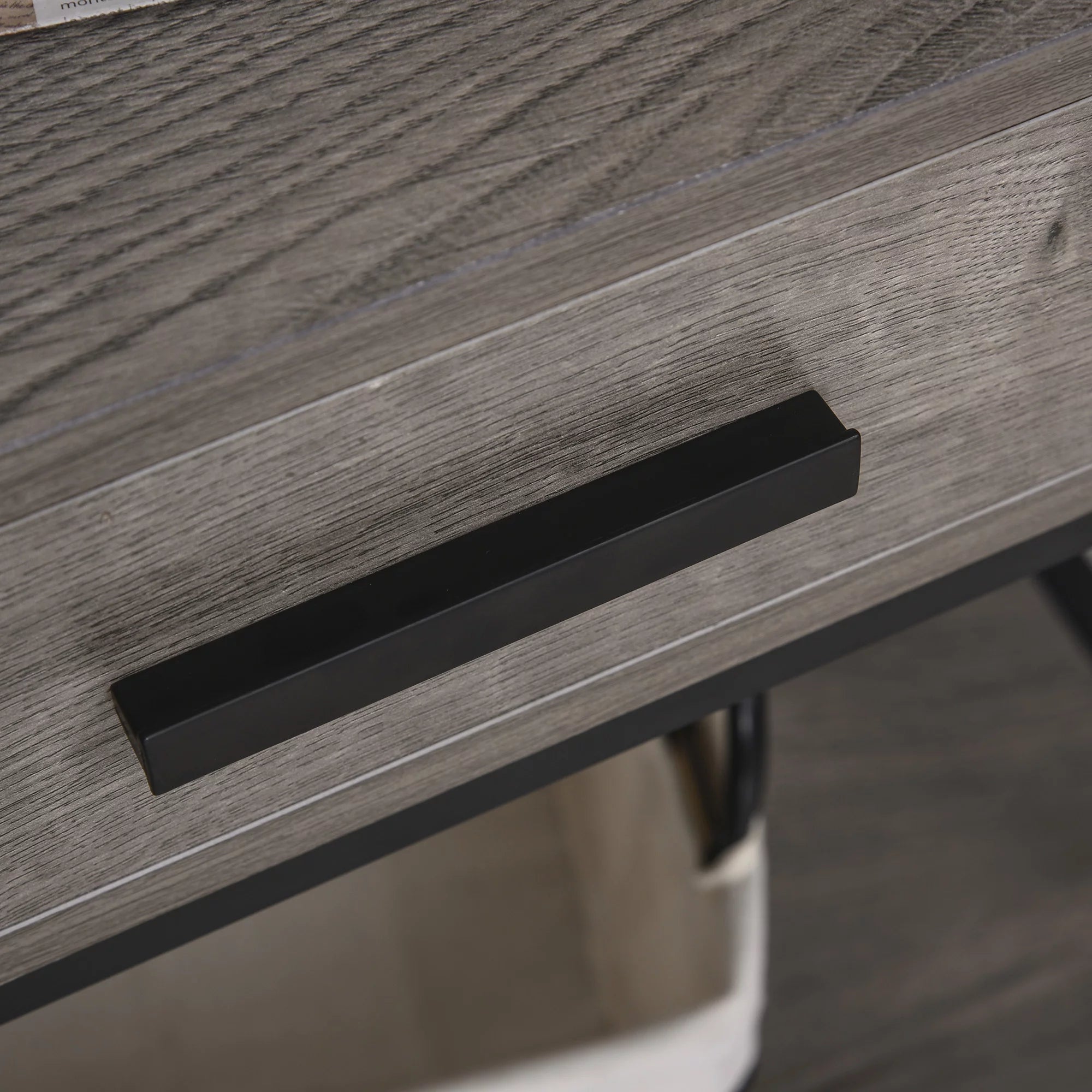 Grey Industrial End Table with Drawer and Bottom Shelf V2777