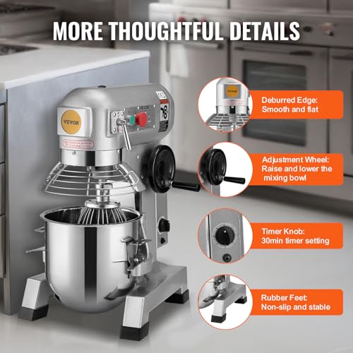 Commercial Food Mixer 10Qt Stainless Steel Bowl 450W 3 Speeds U411