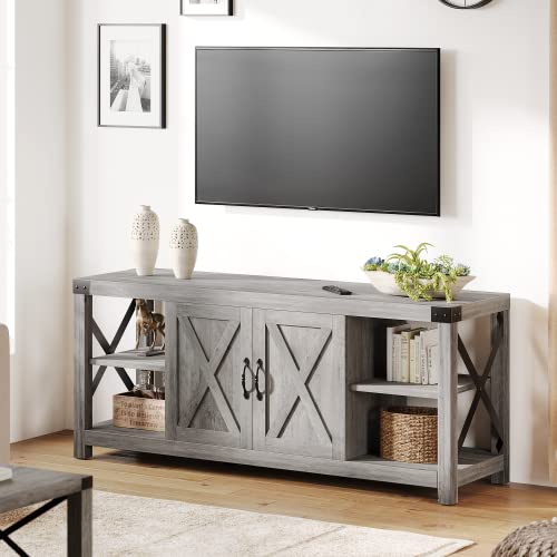 60 Inch TV Stand with Storage and Adjustable Shelves (Grey) J2017