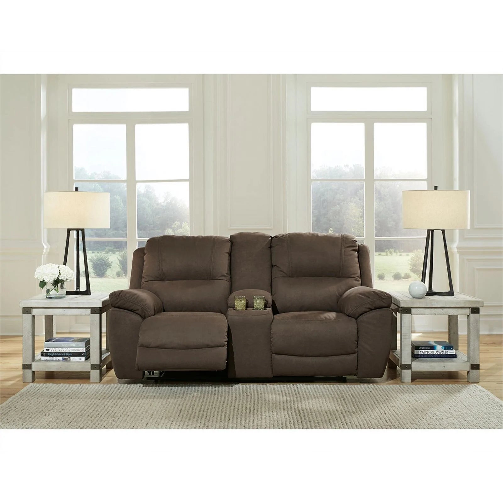 Brown Faux Leather Power Reclining Loveseat P204