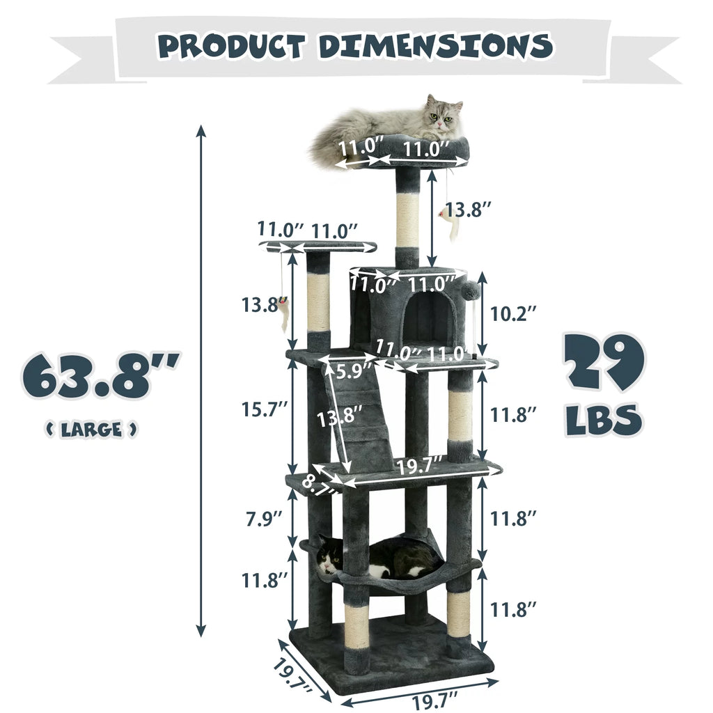 63.8-in Dark Gray Cat Tree with Condo and Scratching Post G184088