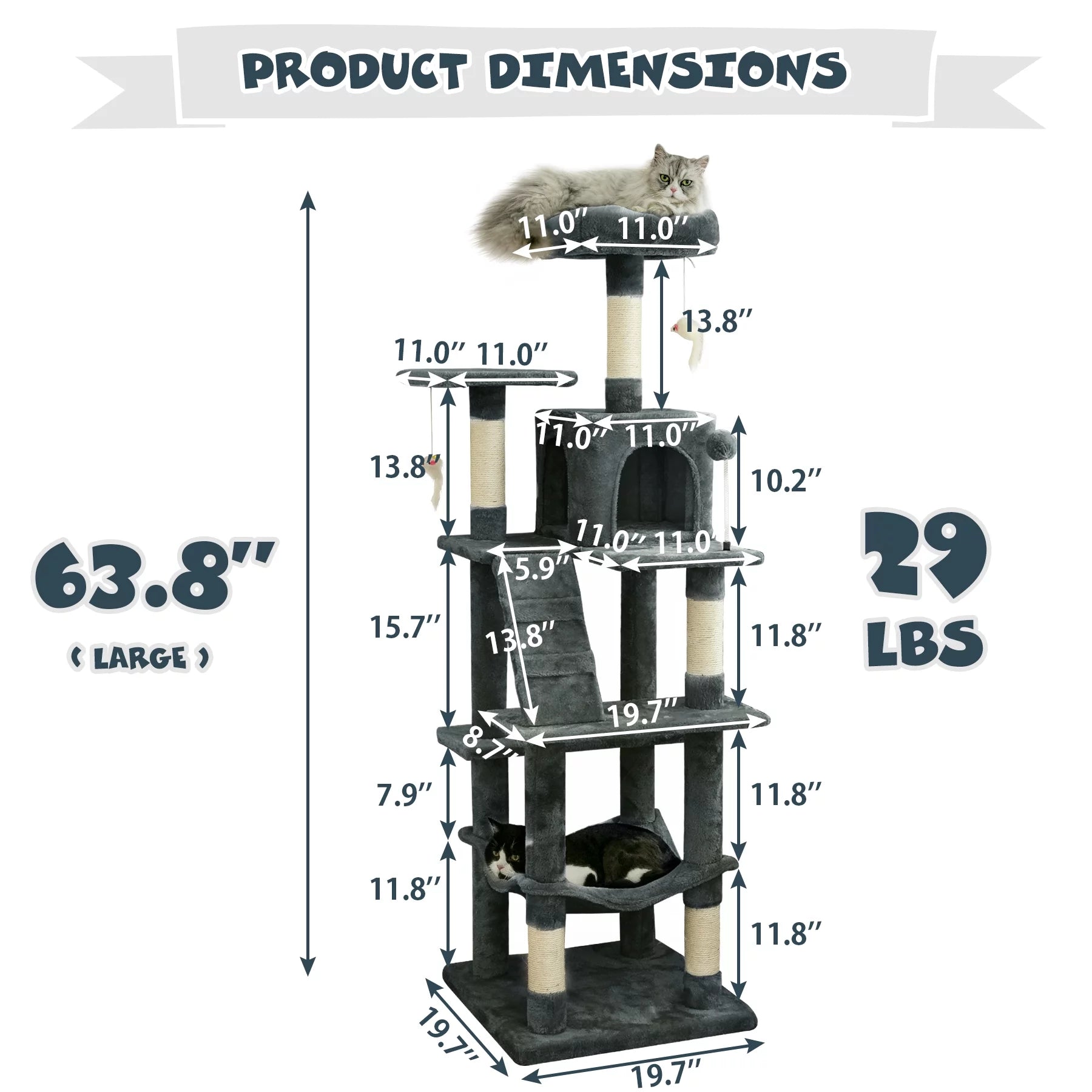 63.8-in Dark Gray Cat Tree with Condo and Scratching Post G184088
