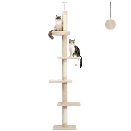 Grey 5-Tier Adjustable Cat Tree with Scratching Post B3243