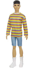 Barbie Ken Fashionistas Doll with Brunette Hair in Striped Shirt, Denim Shorts and White Boots P47878