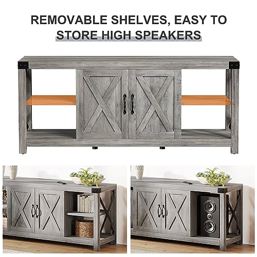 60 Inch TV Stand with Storage and Adjustable Shelves (Grey) J2017