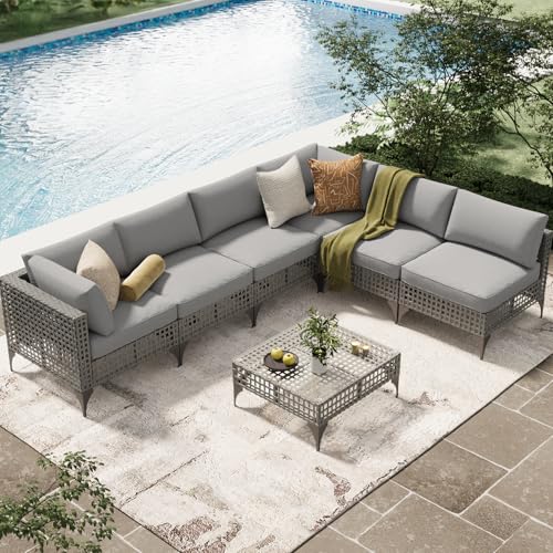 7 Piece PE Rattan Outdoor Patio Furniture Set with Cushions and Tea Table V5150
