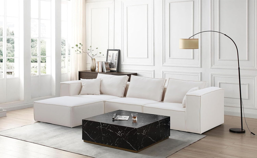 White L Shaped Modular Sectional Sofa with Ottoman X6226