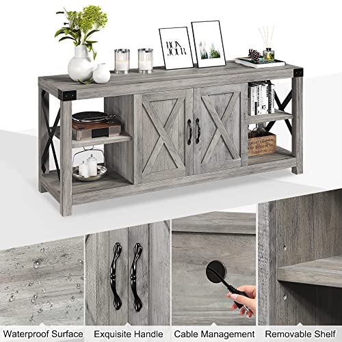 60 Inch TV Stand with Storage and Adjustable Shelves (Grey) J2017