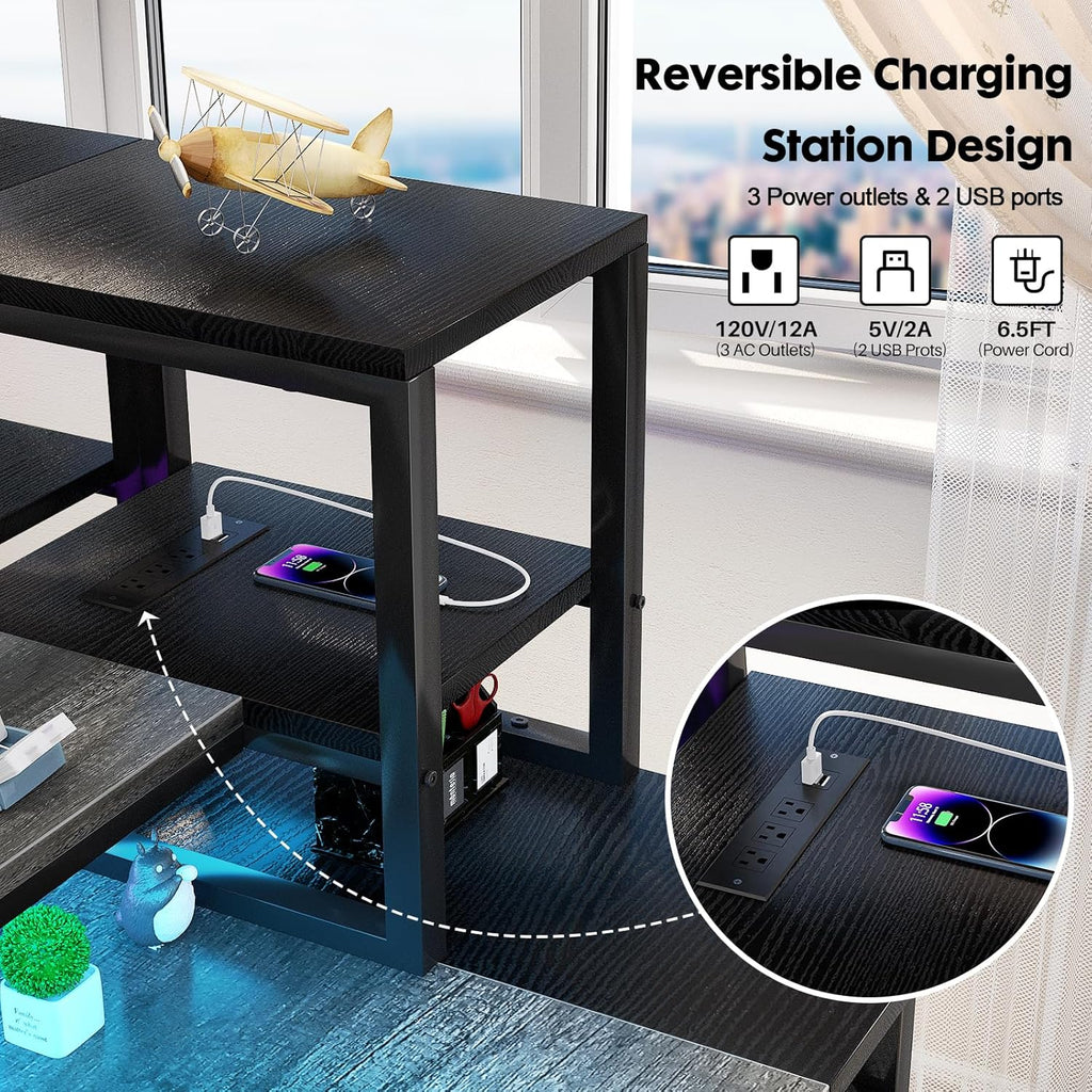 Grey Gaming Desk with LED and Storage Shelves Z589675