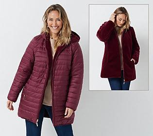 Reversible Faux Fur and Water Resistant Jacket, X-Small, Deep Burgundy G949