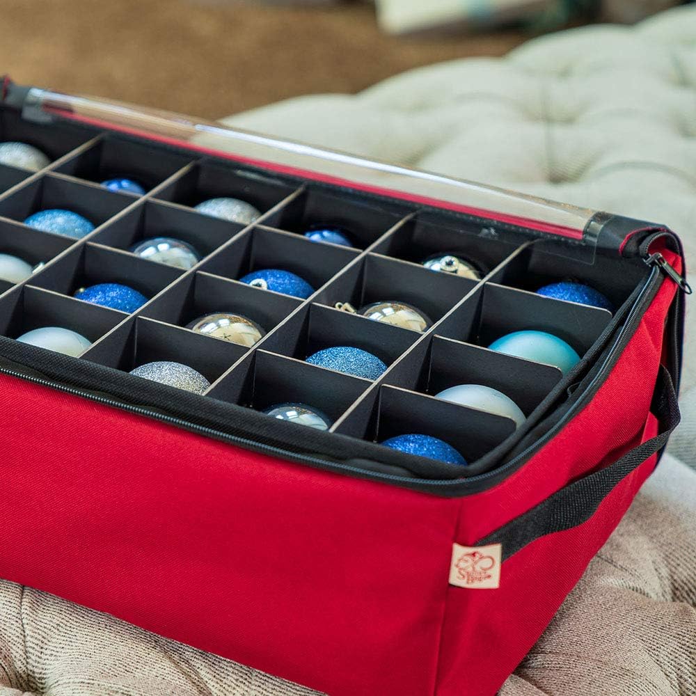 Red Christmas Ornament Storage Box With Dividers O9573