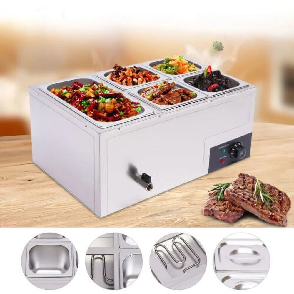 600W Stainless Steel Electric Food Warmer with 5 Pans J921