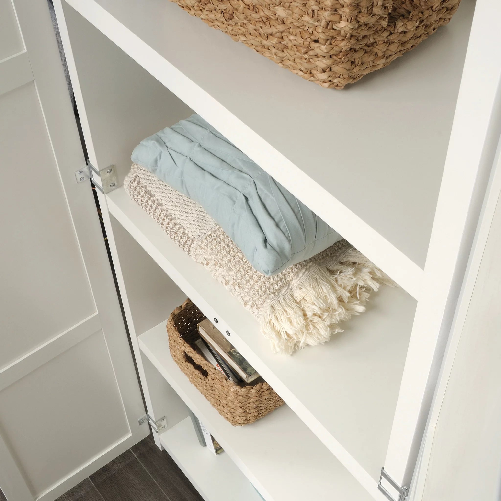 White 4-Shelf Wood Storage Cabinet U7682