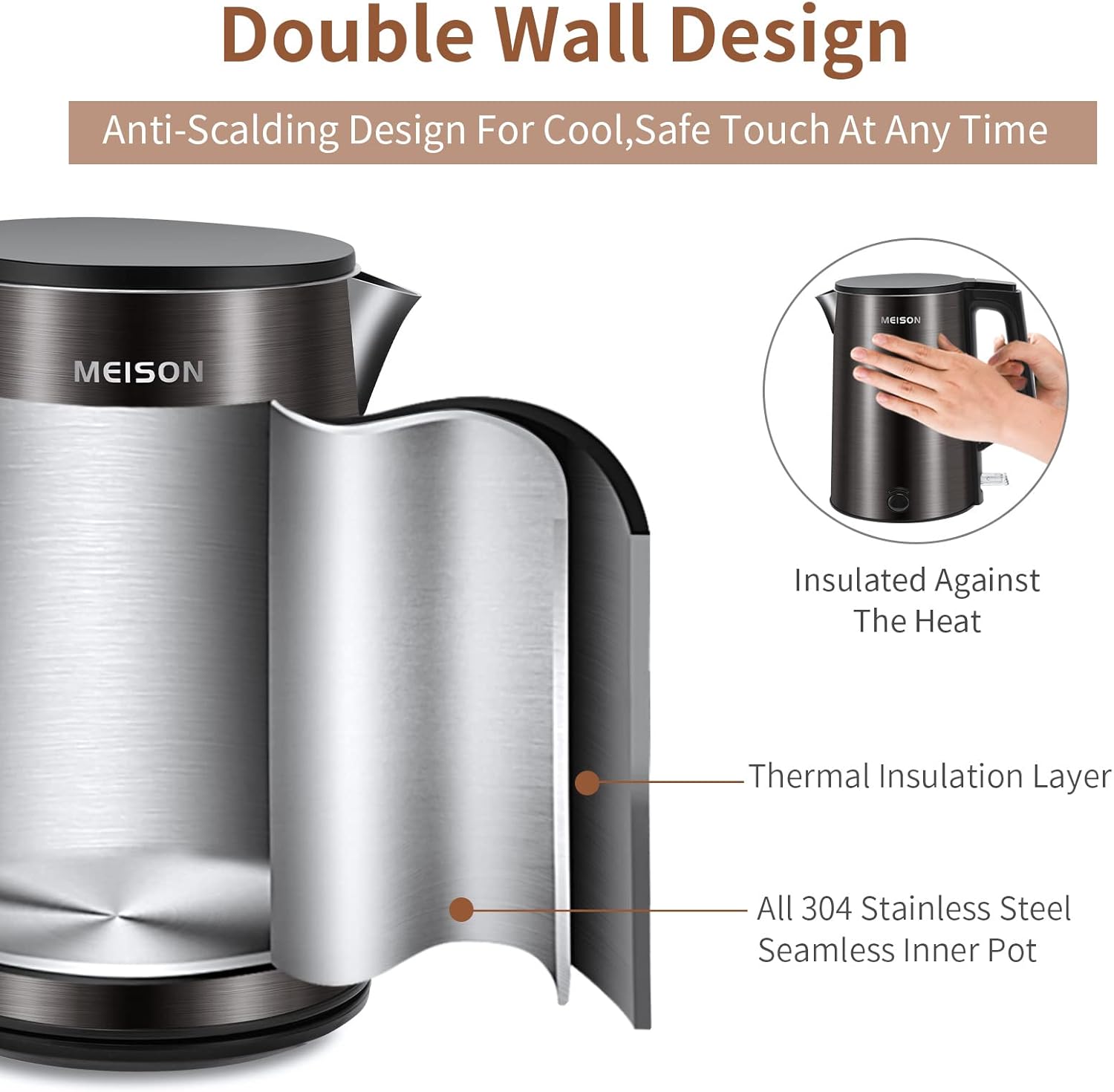 Blue 1.0L Double Wall Stainless Steel Electric Kettle X403535