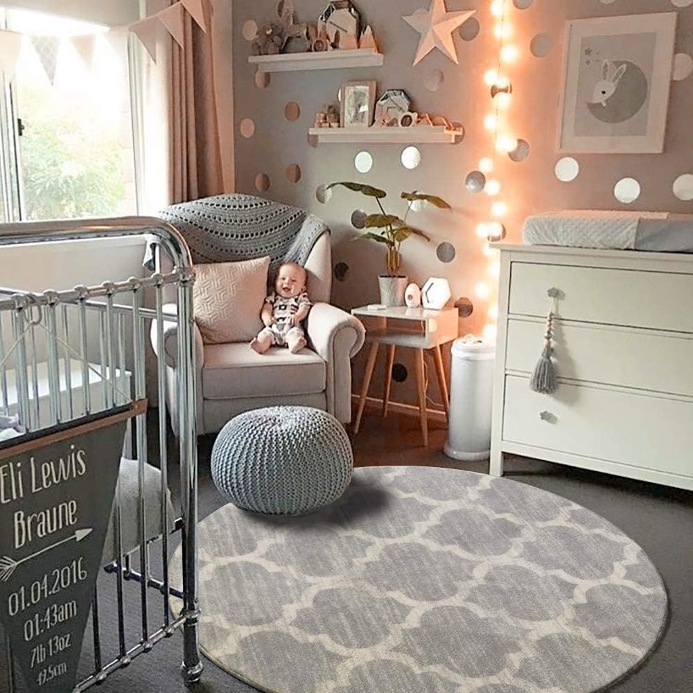 Round Faux Wool Non-Slip Area Rug 3' Diameter Gray T64934