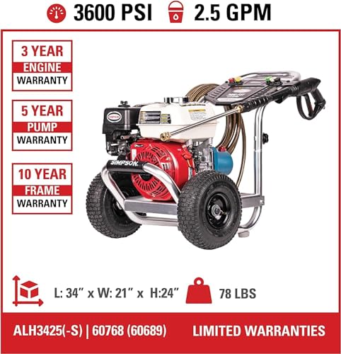 4200 PSI Gas Pressure Washer, 4.0 GPM Power Washer, Honda GX390 Engine, 50-Foot Steel-Braided Hose, Aluminum Series E388245