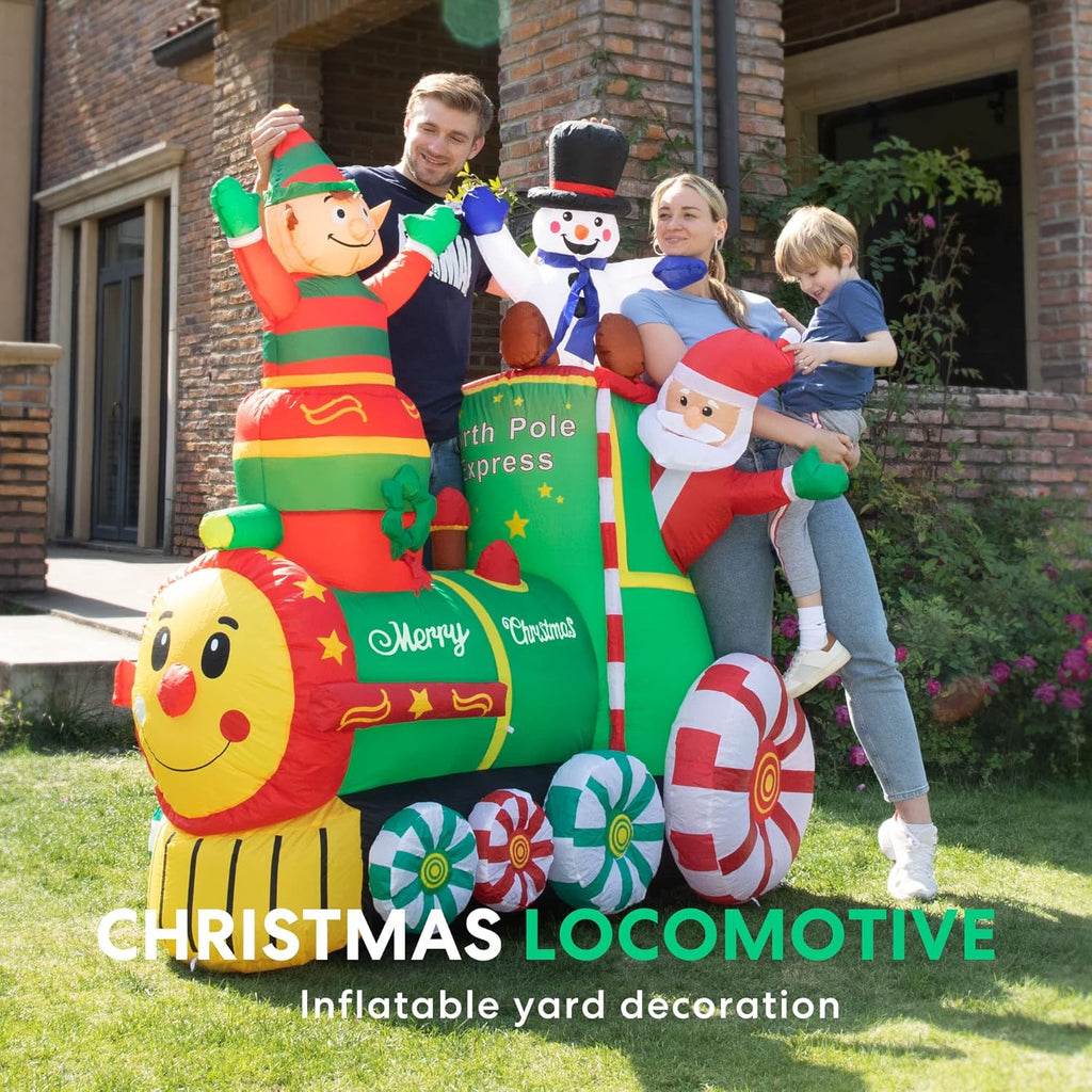 6ft Height Christmas Inflatable Santa Claus with Elf and Snowman Built-in LED Lights G8224