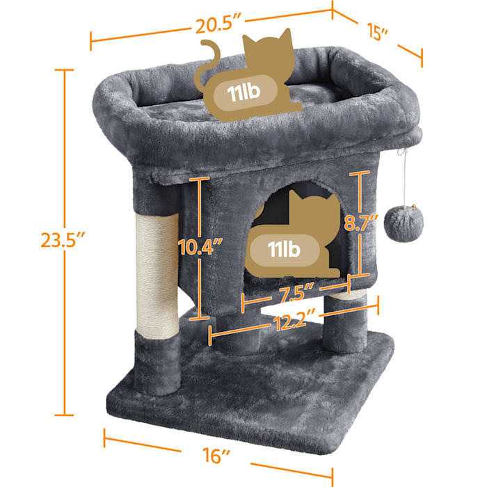 Gray 2-Level Small Cat Tree with Wide Perch B96802