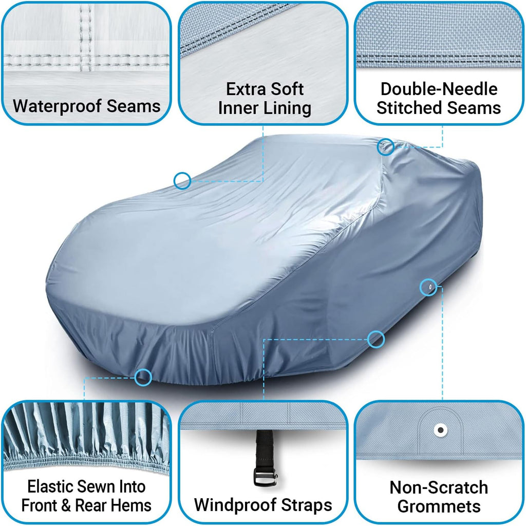 Premium Full Car Cover Waterproof All Weather Resistant Custom Outdoor Indoor Sun Snow Storm Protection Form-Fit Padded Cover with Straps A5870