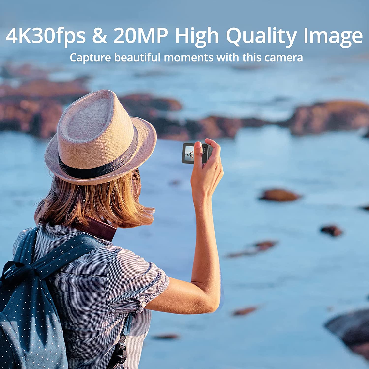 7 in. 4K30FPS 20MP Wi-Fi Action Camera with Touch Screen IPX8 33FT Water Z5890