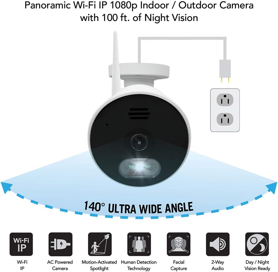 1080p Panoramic Wi-Fi IP Camera with 140° Wide Angle View and 2-Way Audio B11017