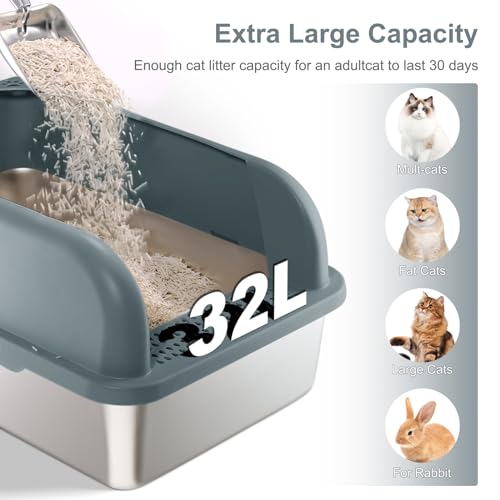 XXL Extra Large Enclosed Stainless Steel Cat Litter Box L779241
