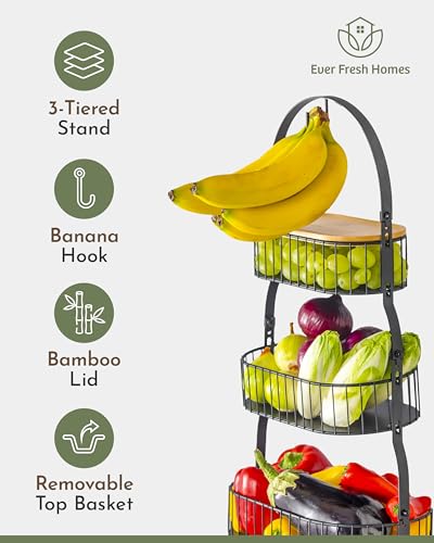 3 Tier Bamboo Fruit Basket with Removable Baskets A68788