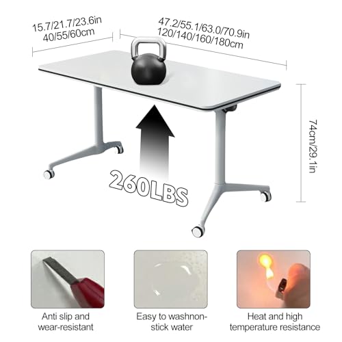4Pcs White Foldable Conference Table with Caster Wheels G3489